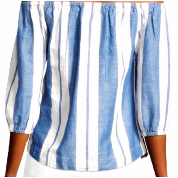 Young Fabulous & Broke Blue & White Stripe Off The Shoulder Globe Top, Size SM - Picture 2 of 12